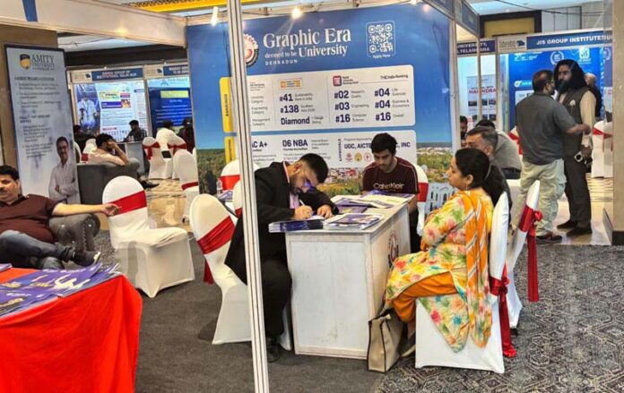 Parents and students being counselled during an education expo at Hotel Vivanta in Jammu on Saturday. Parents and students being counselled during an education expo at Hotel Vivanta in Jammu on Saturday.