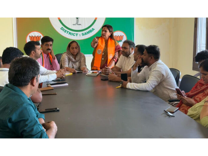 BJP leaders during a meeting at Samba on Wednesday.