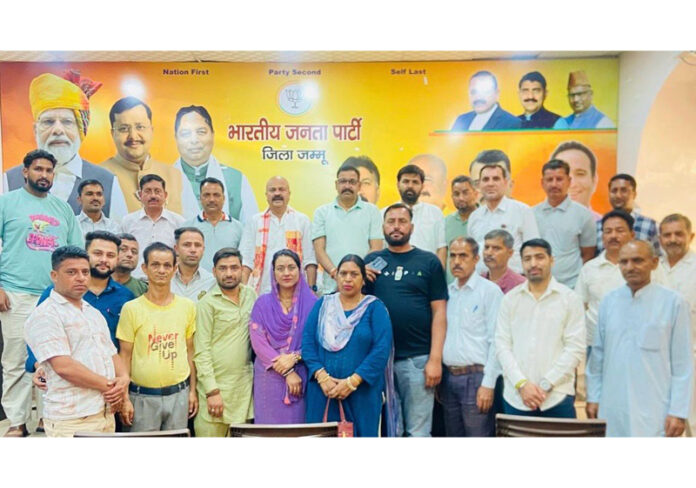 BJP MLA, Jammu East, Yudhvir Sethi during a meeting at Ambphalla on Wednesday.