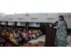 BJP spokesperson Purnima Sharma addressing a meeting at Jammu on Wednesday.