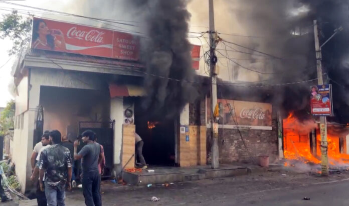 Thick smoke emanting from a shop ravaged by a devastating fire at Channi Himmat area on Wednesday. -Excelsior/Rakesh Thick smoke emanting from a shop ravaged by a devastating fire at Channi Himmat area on Wednesday. -Excelsior/Rakesh
