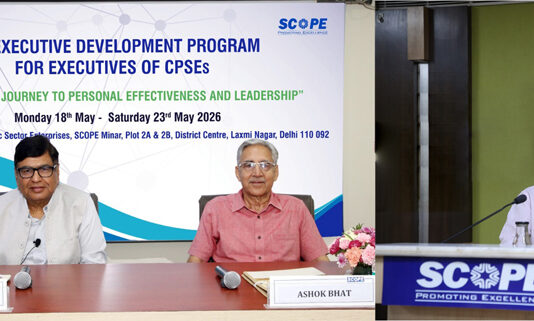 Atul Sobti, Director General, SCOPE and other dignitaries addressing during a programme on Saturday.