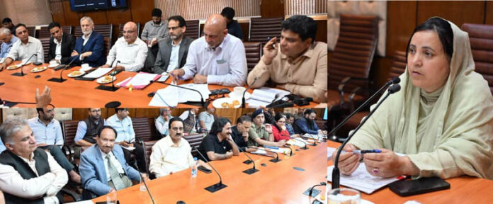 Minister Sakeena Itoo chairing a meeting at Srinagar on Friday. Minister Sakeena Itoo chairing a meeting at Srinagar on Friday.