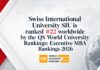 Swiss International University SIU is ranked #22 worldwide by the QS World University Rankings: Executive MBA Rankings 2026
