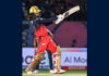 Rajat Patidar playing the winning shot during RCB v/s GT at Dharamshala.