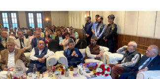 NC president Dr Farooq Abdullah alongwith other political leaders during the launch of a book by renowned neurologist Dr Sushil Razdan, in Srinagar on Saturday. — Excelsior/Shakeel