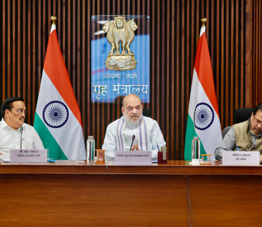 Union Home Minister Amit Shah reviews disaster preparedness of States/UTs, in New Delhi on Sunday.