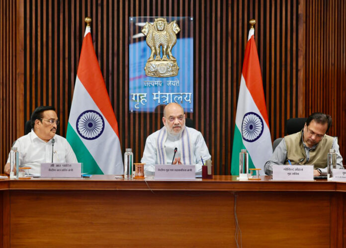 Union Home Minister Amit Shah reviews disaster preparedness of States/UTs, in New Delhi on Sunday.