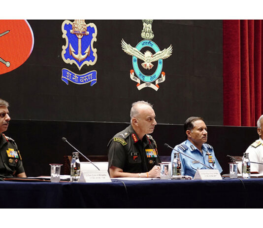 The Operation Sindoor tri-services press conference at Jaipur on Thursday. (UNI)