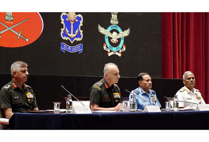 The Operation Sindoor tri-services press conference at Jaipur on Thursday. (UNI)