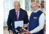 Prime Minister, Narendra Modi being conferred with the highest honour- Grand Cross of the Royal Norwegian Order of Merit, in Norway on Monday. (UNI)