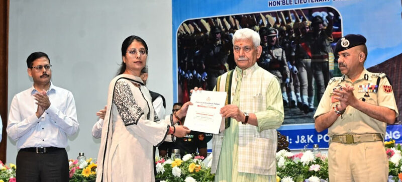 LG Manoj Sinha handing over appointment letters to newly appointed police constables.