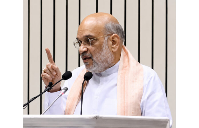 Union Home Minister Amit Shah delivering the lecture hosted by BSF in New Delhi on Friday.