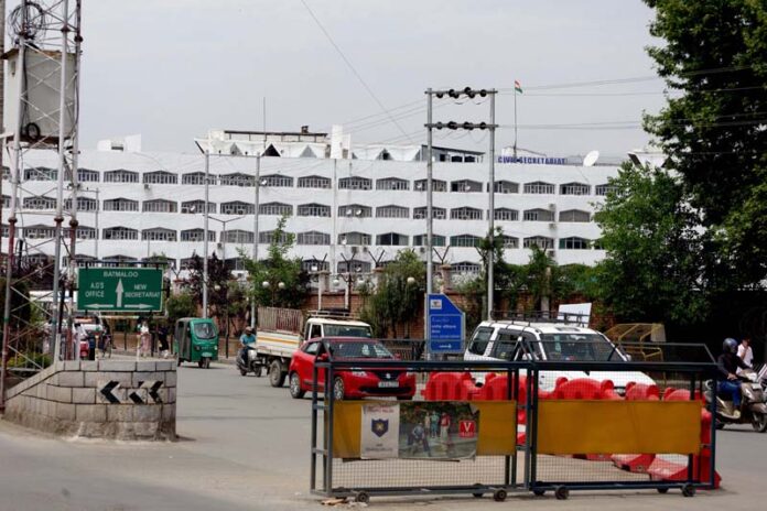 View of the Civil Secretariat in Srinagar on Sunday. -Excelsior/Shakeel
