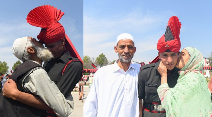 Parents hug their kin after Passing Out Parade of Agniveers in Srinagar on Saturday. — Excelsior/Shakeel Parents hug their kin after Passing Out Parade of Agniveers in Srinagar on Saturday. — Excelsior/Shakeel
