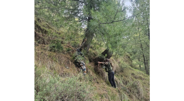 Searches continue in parts of Gambhir Mugalan area of Rajouri on Monday. -Excelsior/Imran Searches continue in parts of Gambhir Mugalan area of Rajouri on Monday. -Excelsior/Imran