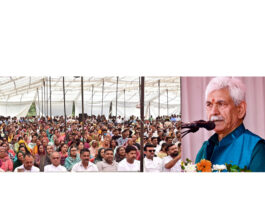 LG Manoj Sinha addressing a gathering at Regal in Samba district on Wednesday.