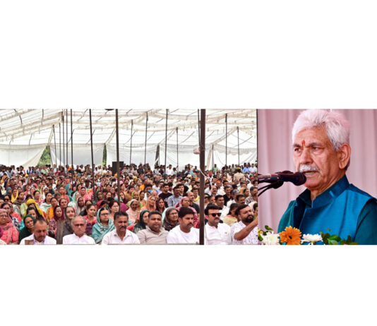 LG Manoj Sinha addressing a gathering at Regal in Samba district on Wednesday.