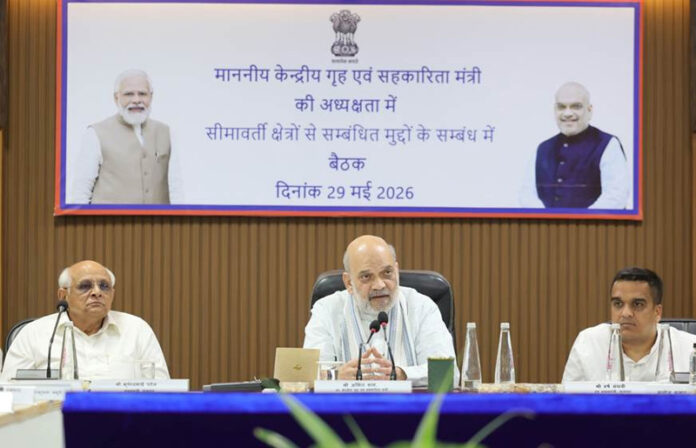 Union Home Minister Amit Shah chairing a meeting in Bhuj, Gujarat. Union Home Minister Amit Shah chairing a meeting in Bhuj, Gujarat.