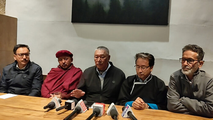 LAB leaders addressing a press conference in Leh.