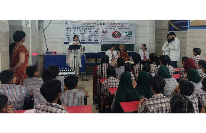 An expert addressing students during a health awareness & yoga camp at Tiny Tots Higher Seconday School, Jammu. An expert addressing students during a health awareness & yoga camp at Tiny Tots Higher Seconday School, Jammu.