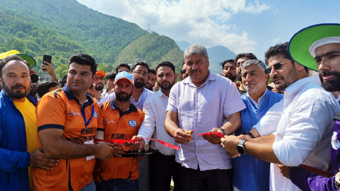 MLA Banihal Sajjad Shaheen inaugurating cricket tournament on Sunday.