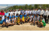 Players of various disciplines posing with DYSS officials during Inter-Zonal Sports Meet at Reasi.