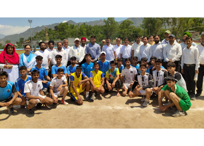 Players of various disciplines posing with DYSS officials during Inter-Zonal Sports Meet at Reasi. Players of various disciplines posing with DYSS officials during Inter-Zonal Sports Meet at Reasi.