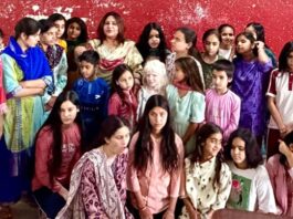 The BBBP team along with students of the School for Blinds posing for a group photograph in Jammu on Sunday.