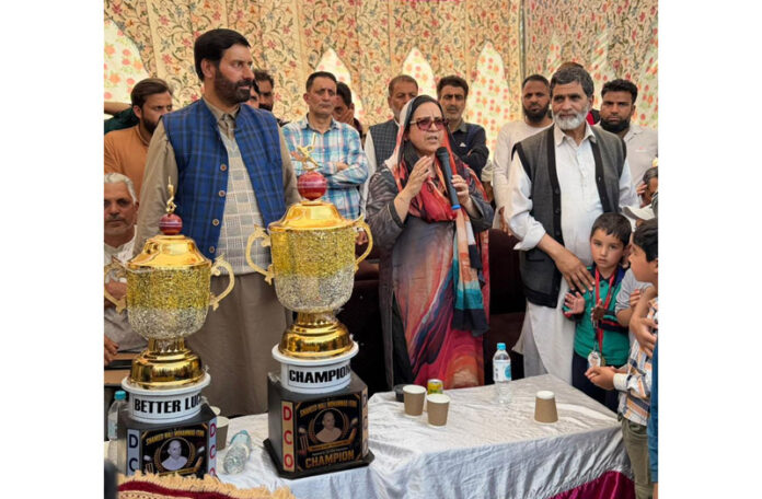 Health Minister Sakeena Itoo speaking during an event at DH Pora, Kulgam. Health Minister Sakeena Itoo speaking during an event at DH Pora, Kulgam.