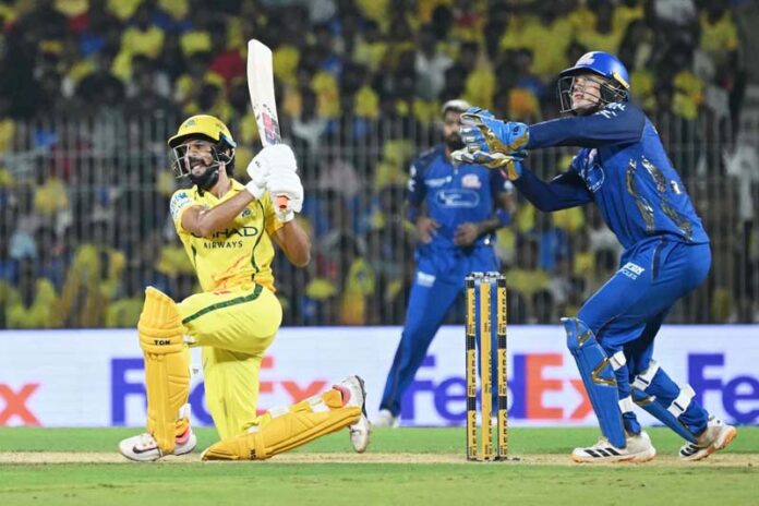 CSK’s player Ruturaj Gaikwad playing a shot during a match.