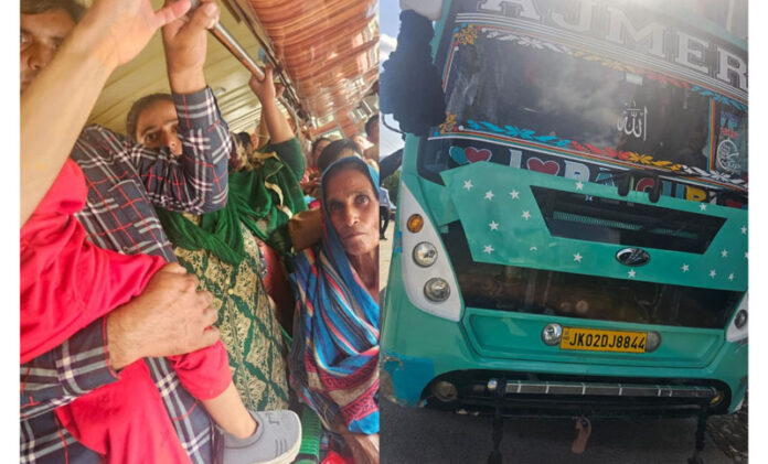 An overloaded bus plying on Rajouri road on Tuesday. —Excelsior/Imran