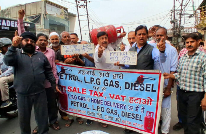 MSJK activists raising slogans during a protest demonstration in Jammu on Saturday.