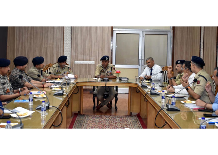 IGP Jammu Bhim Sen Tuti chairing a meeting of police officers in Katra town on Saturday. IGP Jammu Bhim Sen Tuti chairing a meeting of police officers in Katra town on Saturday.