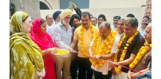 Choudhary Vikram Randhawa inaugurating development works at Digiana area in Jammu district on Saturday.