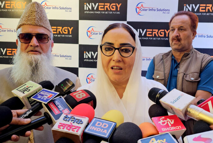 Waqf Board Chairperson Dr Darakhshan Andrabi speaking with reporters in Sriangar on Wednesday. -Excelsior/Shakeel