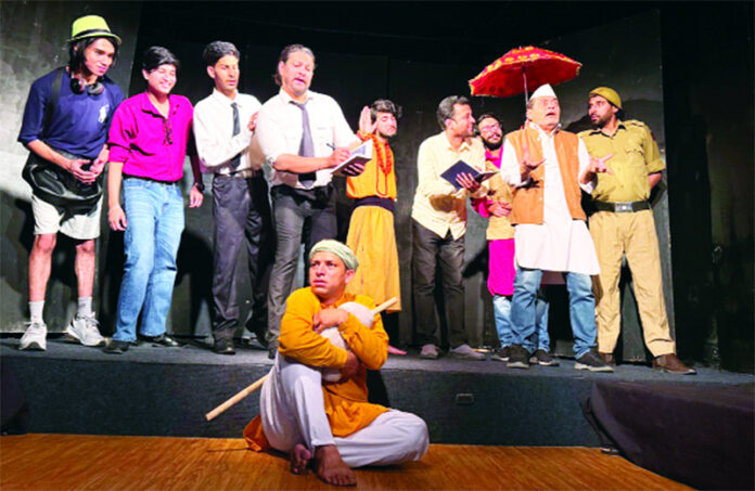A scene from the Dogri play 'Gatt' being staged in Jammu on Sunday. A scene from the Dogri play 'Gatt' being staged in Jammu on Sunday.