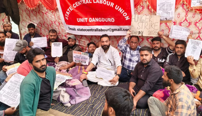 Workers of Pakal Dul Hydel Project sitting on hunger strike in Kishtwar. Workers of Pakal Dul Hydel Project sitting on hunger strike in Kishtwar.