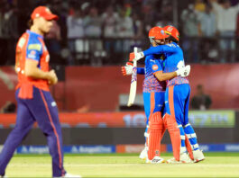 DC players celebrating after defeating PBKS in IPL match at Dharamshala.