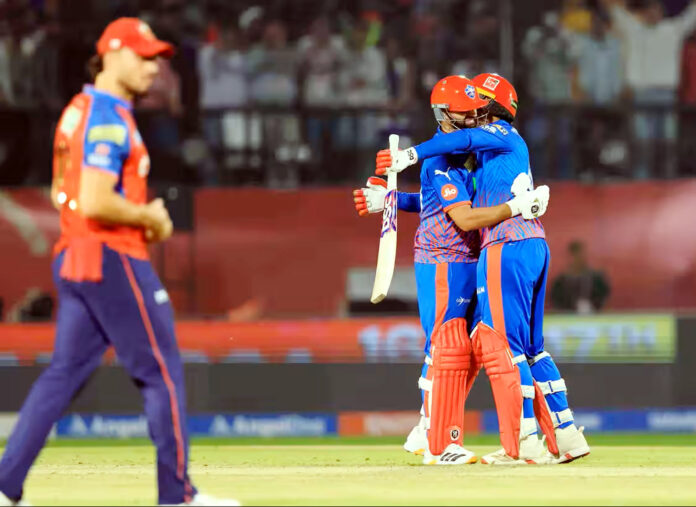 DC players celebrating after defeating PBKS in IPL match at Dharamshala.