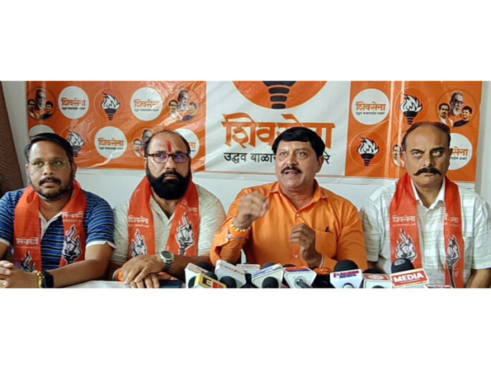 Shiv Sena leaders addressing a press conference in Jammu on Wednesday. Shiv Sena leaders addressing a press conference in Jammu on Wednesday.