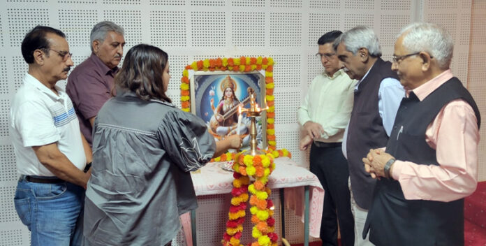 Dignitaries during a function at Gandhi Memorial College on Thursday.