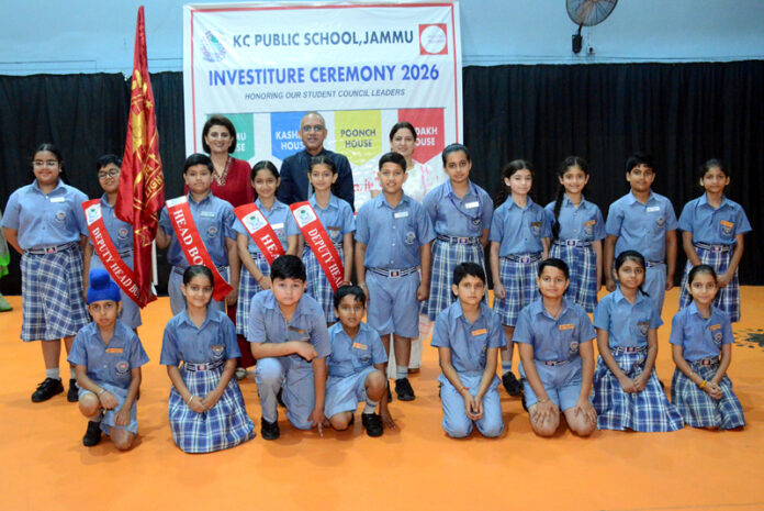 Newly elected students council posing along with school management.