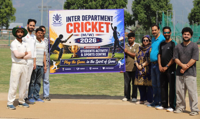 Players and faculty during the inaugural ceremony of cricket tournament at NIT Srinagar.