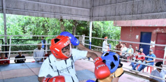 Athletes in action during a match in Jammu on Monday.