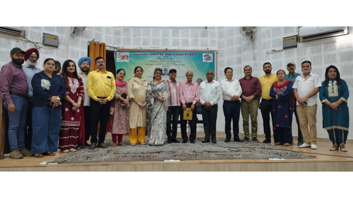 Dignitaries posing for a group photograph after a cultural evening organised by Samooh Theatre in Jammu on Thursday. Dignitaries posing for a group photograph after a cultural evening organised by Samooh Theatre in Jammu on Thursday.