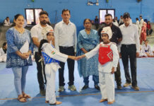Players being introduced ahead of the match in presence of dignitaries.