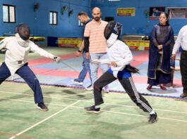 Fencers in action during a match in Udhampur.