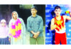 Mohd Yasser's mother and siblings outside their Rajouri home, while Yasser (R) posing for a photograph during the championship in Uzbekistan. —Excelsior/Imran