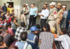 Workers of Nirman Vridhi Construction Company raising issues before Deputy Commissioner Ramban on Tuesday. —Excelsior/Parvez Mir